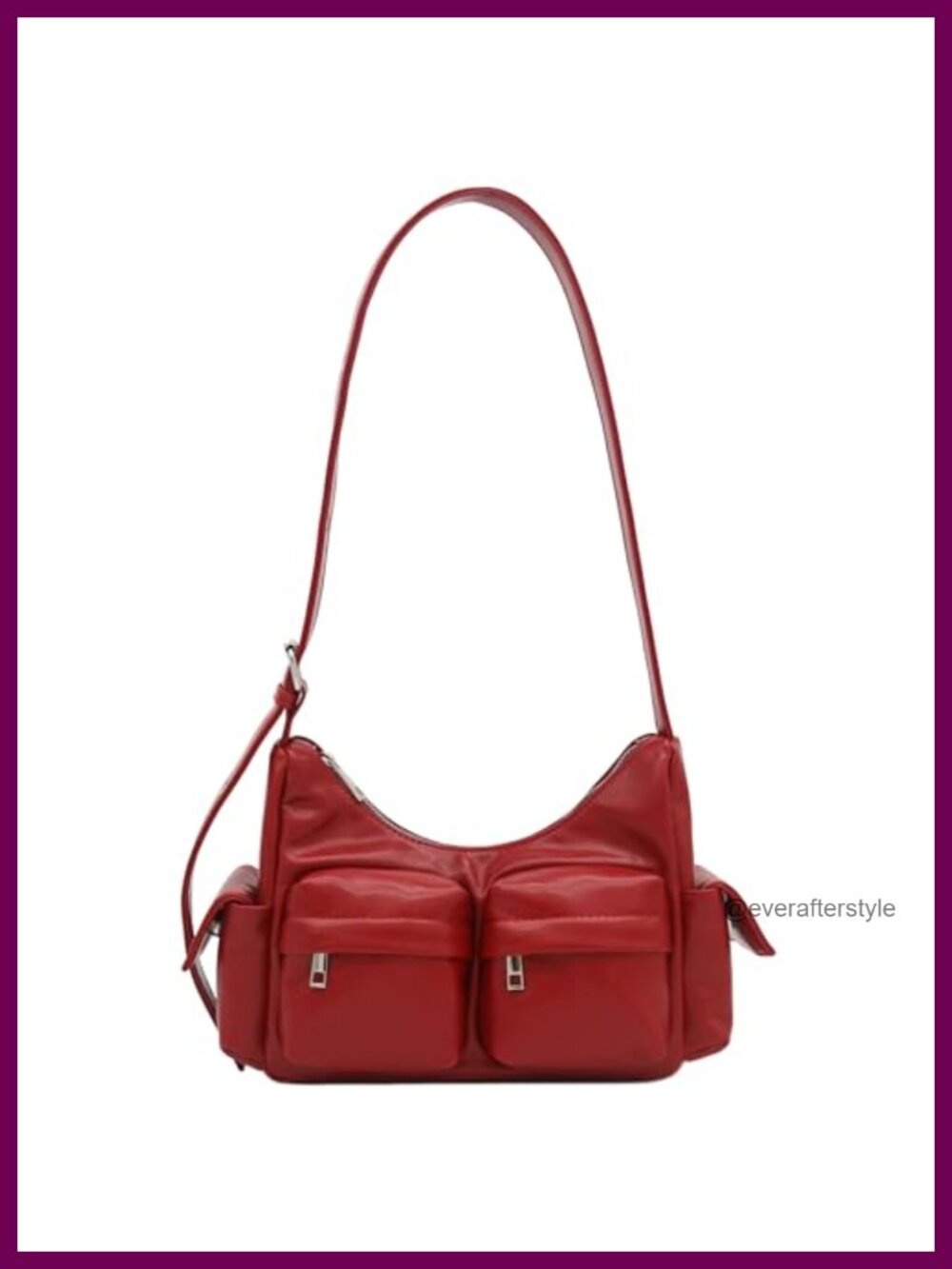 Glossy PU Leather Multi Pocket Shoulder Hobo Bag Adjustable Strap